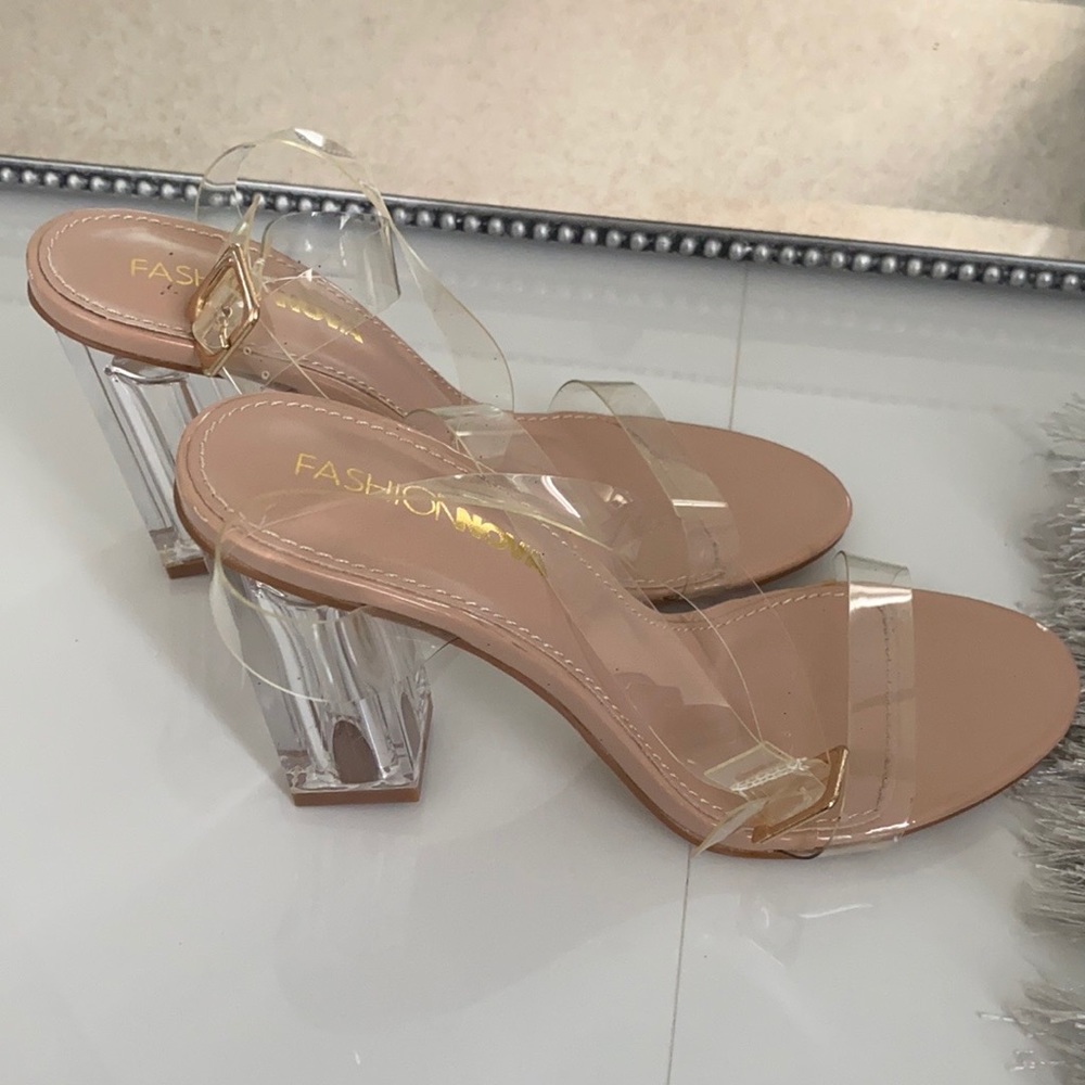 Clear Ankle Strap Block Heel